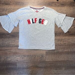 Tommy Hilfiger Gray Spell Out 3/4 Ruffle Sleeve Lightweight Sweatshirt Size XXS
